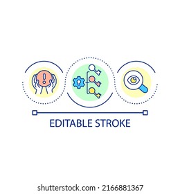 Check threats to database security loop concept icon. Implementing hazard controls abstract idea thin line illustration. Warning system. Isolated outline drawing. Editable stroke. Arial font used