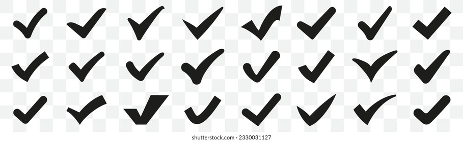 Check or tick icon collection. Set of black check mark icons. Approved, accept, correct symbol collection. Tick mark sign set. Check and tick icons isolated