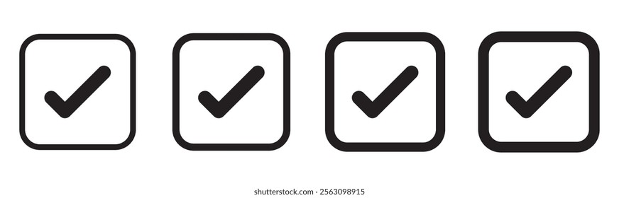 Check or tick icons. Big set of black check or tick icons for design. Check symbol isolated