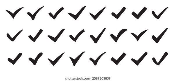 Check or tick icons. Big set of black check or tick icons for design. Check symbol isolated