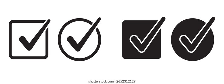 Check or tick icons. Big set of black check or tick icons for design. Check symbol isolated