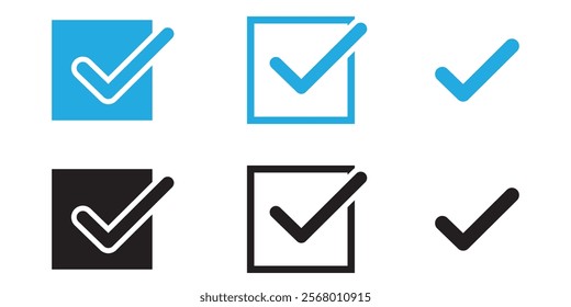 Check or tick icons. blue and black check or tick icons for design. Check symbol . 111