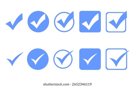 Marque ou marque os ícones. Conjunto de ícones. marca de verificação círculo, marca de verificação quadro círculo, marca de verificação caixa de símbolo, marca de verificação caixa quadro quadrado