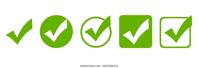 Marque ou marque os ícones. Conjunto de ícones. marca de verificação círculo, marca de verificação quadro círculo, marca de verificação caixa de símbolo, marca de verificação caixa quadro quadrado