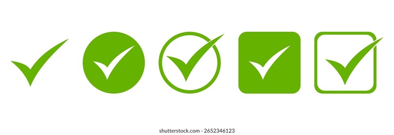 Marque ou marque os ícones. Conjunto de ícones. marca de verificação círculo, marca de verificação quadro círculo, marca de verificação caixa de símbolo, marca de verificação caixa quadro quadrado