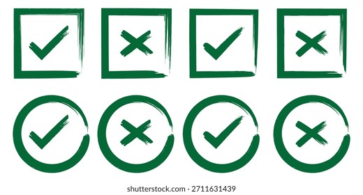 Check tick mark icon set. Green check mark vector symbol icon. Vector symbols set ,green checkmark isolated on white background. Brush strokes green