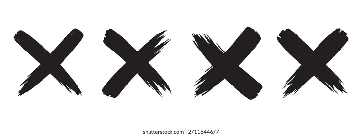 Compruebe el conjunto de iconos de marca de verificación. Caja cruzada x marca de verificación Casilla de verificación v lista Vector dibujar dibujo dibujado a mano doodle pincel marcador checklist symbol wrong right circle. Vector 
