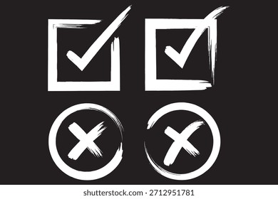 Marque el conjunto de iconos de marca de verificación, dibujado a mano doodle rojo cruz caja x marca de verificación verde Casilla de verificación v, bosquejo marcador checklist símbolo correcto e incorrecto conjunto - Vector de stock