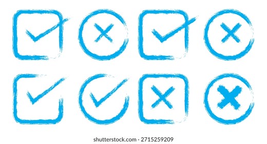  Check tick mark icon set. Cross box x check mark checkbox v list vector draw hand drawn sketch doodle brush marker checklist symbol wrong right circle. Green 