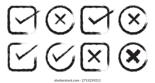  Häkchensymbolsatz aktivieren. Cross box x check mark checkbox v list vektor zeichnen handgezeichnete skizze doodle pinsel marker checklist symbol falsch rechts kreis. Grün 