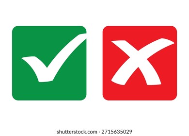 Check tick mark icon set. Cross box x check mark checkbox v list vector draw hand drawn sketch doodle brush marker checklist symbol wrong right circle. Vector Illustration. Red, Green, Black color EPS