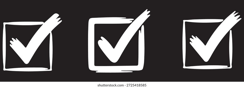 Häkchen-Symbol-Set, handgezeichnetes Doodle-rotes Kreuz x Häkchen-grünes Kontrollkästchen v
