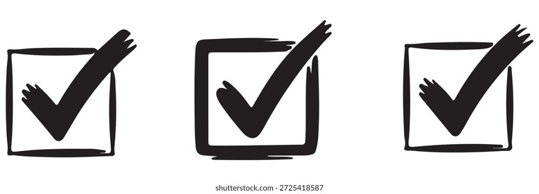 Marcar marca de verificação ícone definir, desenhado à mão doodle vermelho cruz caixa x marca de verificação verde caixa de verificação v