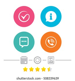 Check or Tick. Phone call and Information sign.