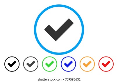 Check Tick rounded icon. Vector illustration style is a gray flat iconic check tick symbol inside a circle. Additional color variants are black, gray, green, blue, red, orange.