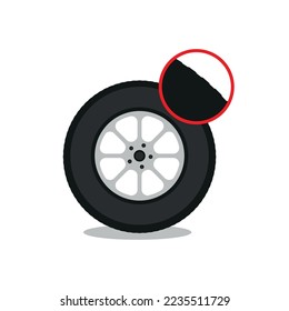 Check tire thread depth flat illustration. Auto tire change service. Good and worn tire. Control car wheel condition. Simple flat vector illustration for web site or mobile app. eps 10