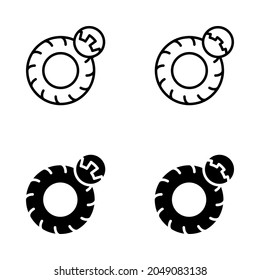 Compruebe los iconos de la línea plana de profundidad de la banda de rodadura de los neumáticos. Servicio de cambio automático de neumáticos. Neumático bueno y gastado. Controlar el estado de la rueda del coche. Simple ilustración vectorial plana para sitio web o aplicación móvil.