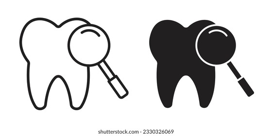check Tooth check icon set. dentist teeth dental checkup with magnifying glass