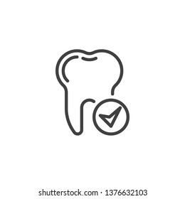 Check tooth line icon. linear style sign for mobile concept and web design. Healthy tooth with check mark outline vector icon. Dental care symbol, logo illustration. Pixel perfect vector graphics