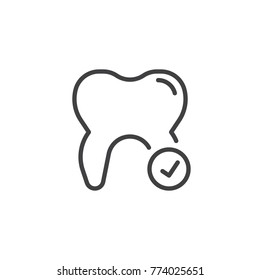 Check tooth line icon, outline vector sign, linear style pictogram isolated on white. Dental care symbol, logo illustration. Editable stroke