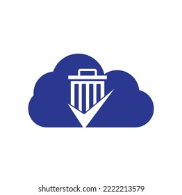 Check trash cloud shape concept vector logo template. Tick bin logo icon vector logo.	
