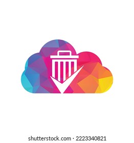 Check trash cloud shape concept vector logo template. Tick bin logo icon vector logo.	
