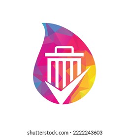 Compruebe la plantilla de logotipo vectorial de la forma de caída de la basura. Logotipo vectorial del icono de la papelera.