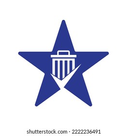 Check trash star shape concept vector logo template. Tick bin logo icon vector logo.	