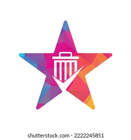 Check trash star shape concept vector logo template. Tick bin logo icon vector logo.	
