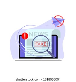 check the truth and don't share fake news, hoax concept illustration flat design vector, laptop, modern style graphic elements for website, web pages, templates, info graphics, web banners, icon