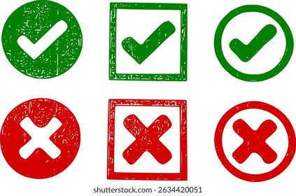 Check Uncheck Symbols Rubber Stamp Grunge Vector Set