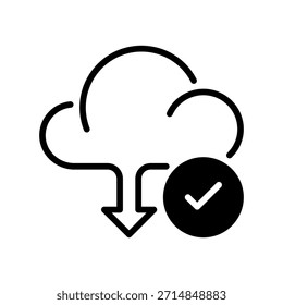 Compruebe el ícono de línea completa del Cargar, el símbolo de esquema para la copia de seguridad en la nube, el servidor enviado, el éxito de publicación, el Compartir multimedia y el almacenamiento en línea. Icono de signo de Vector.
