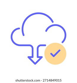 Compruebe el ícono de línea completa del Cargar, el símbolo de esquema para la copia de seguridad en la nube, el servidor enviado, el éxito de publicación, el Compartir multimedia y el almacenamiento en línea. Icono de signo de Vector.