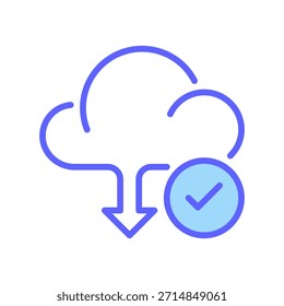 Aktivieren Sie die Kontrollkästchen "Upload Complete Line Icon", "Outline Symbol" für Cloud Backup, "Server gesendet", "Publish Success", "Media Share" und "Online Storage". Vektorsymbol.