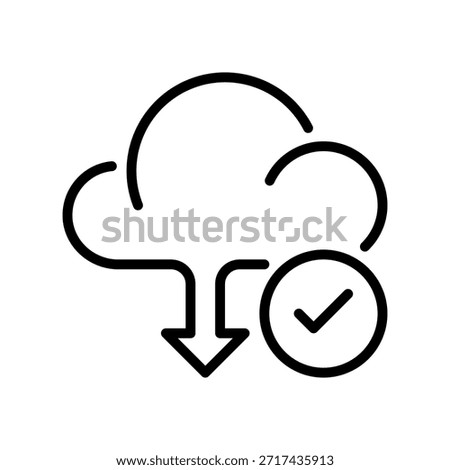 Check Upload Complete Line Icon, Outline Symbol for Cloud Backup, Server Sent, Publish Success, Media Share, and Online Storage. Vector Sign Icon.
