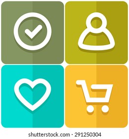 Check, user, heart, cart vector icon