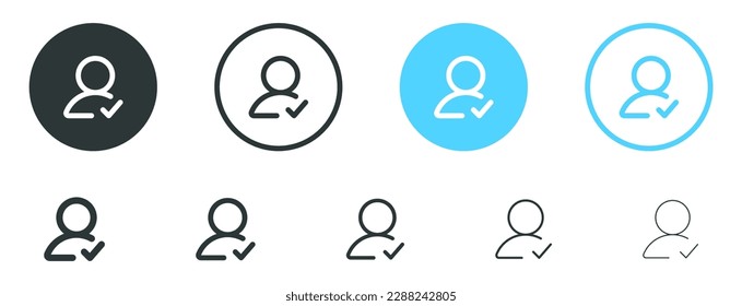 comprobar icono de usuario vector aceptar avatar de perfil de persona con marca de verificación sí símbolo de marca, icono aprobado de cuenta de perfil de usuario