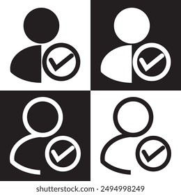 check user icon vector accept person profile avatar with checkmark yes tick symbol, checked user profile account approved icon. isolated on white and black background. Vector illustration. EPS 10