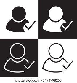 check user icon vector accept person profile avatar with checkmark yes tick symbol, checked user profile account approved icon. isolated on white and black background. Vector illustration. EPS 10