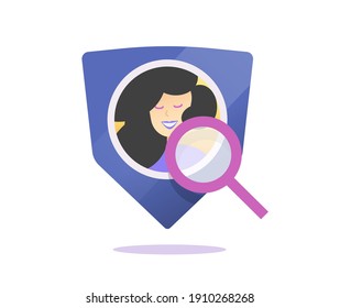 Check user profile privacy, data protection or authentication inspection scan vector icon flat concept, idea of secure personal account safety review, digital defence care verification