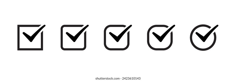 check of various designs. Black and black line backer check icon set.