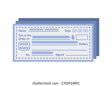 Check vector, empty form containing name of bank, date of transaction and holder name with detailed info about receiver, isolated icon in flat style