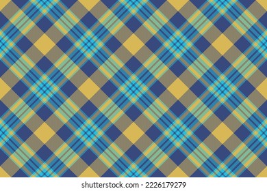 Check vector fabric. Plaid texture seamless. Background tartan pattern textile in yellow and blue colors.