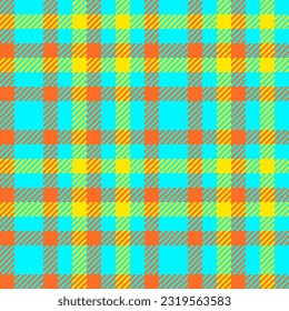 Compruebe la tela vectorial del fondo sin costuras textil con un patrón de textura tartán enchapado en colores vivos y naranjas.