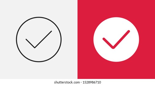 Check vector icon illustration sign. Tick icon vector symbol. Line vector icon. Line and filled icons set