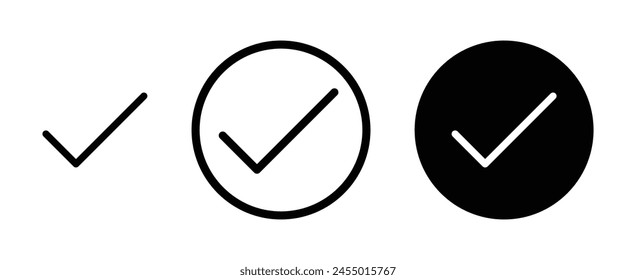 Check vector icon set. checkmark vector icon. accept, verify or done check mark sign. right checkbox button suitable for apps and websites UI designs.