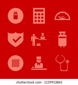 check vector icons set. with travelling luggage, speedometer, shield check and calculator in set
