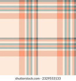 Check vector plaid of textile tartan background with a seamless fabric texture pattern in antique white and orange colors.