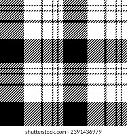 Check vector seamless of texture textile fabric with a tartan pattern background plaid in white and black colors.