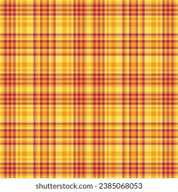 Check vector texture of plaid fabric seamless with a tartan pattern background textile in amber and yellow colors.